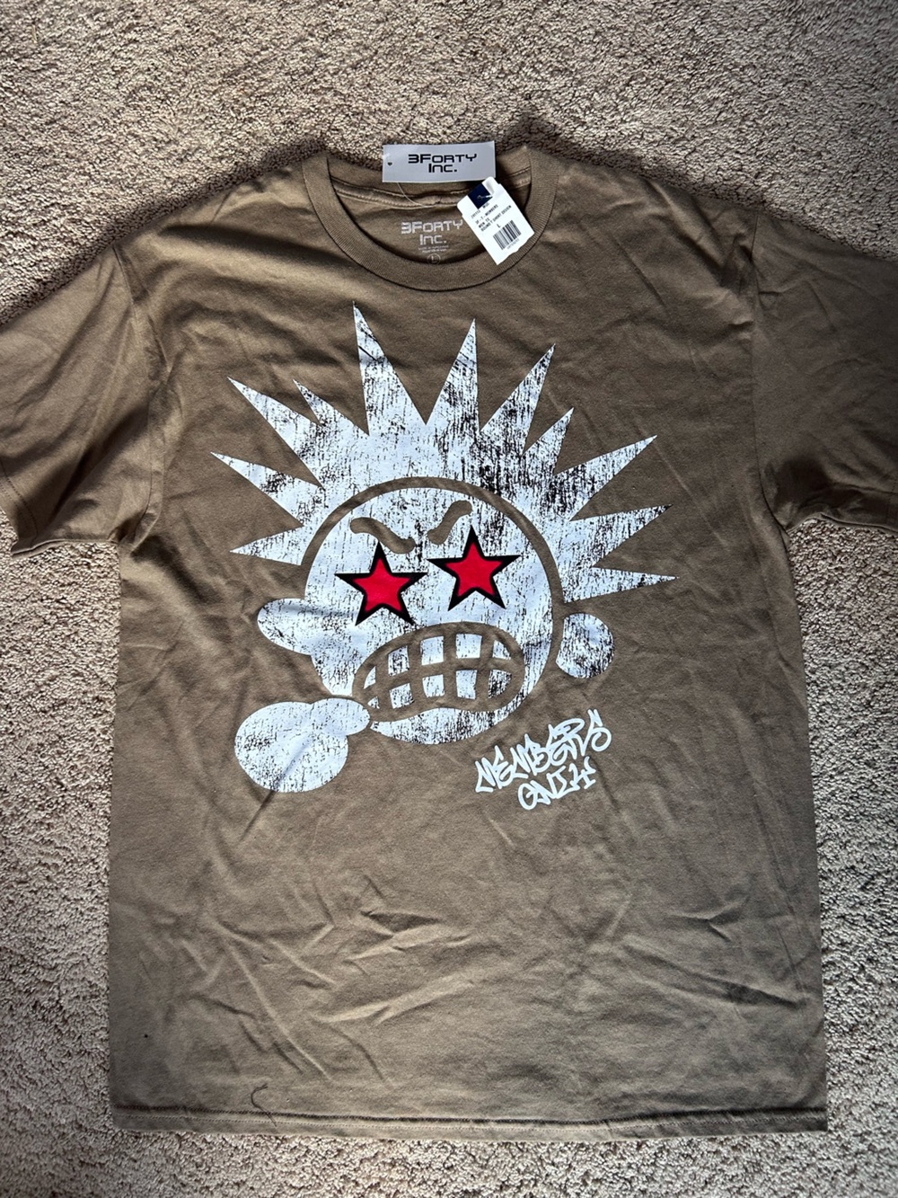 Olive Graphic Tee with Red Star Eyes